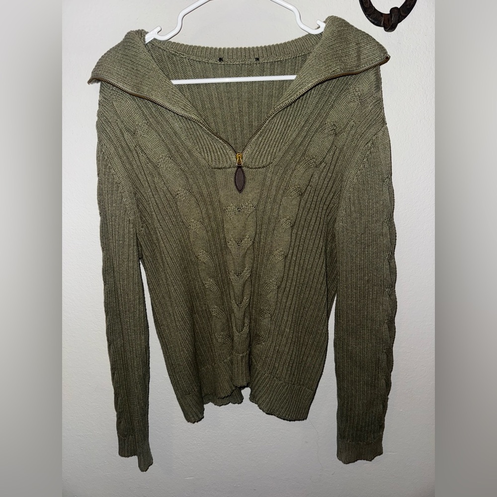 Tribal Olive Cowl Neck Sweater